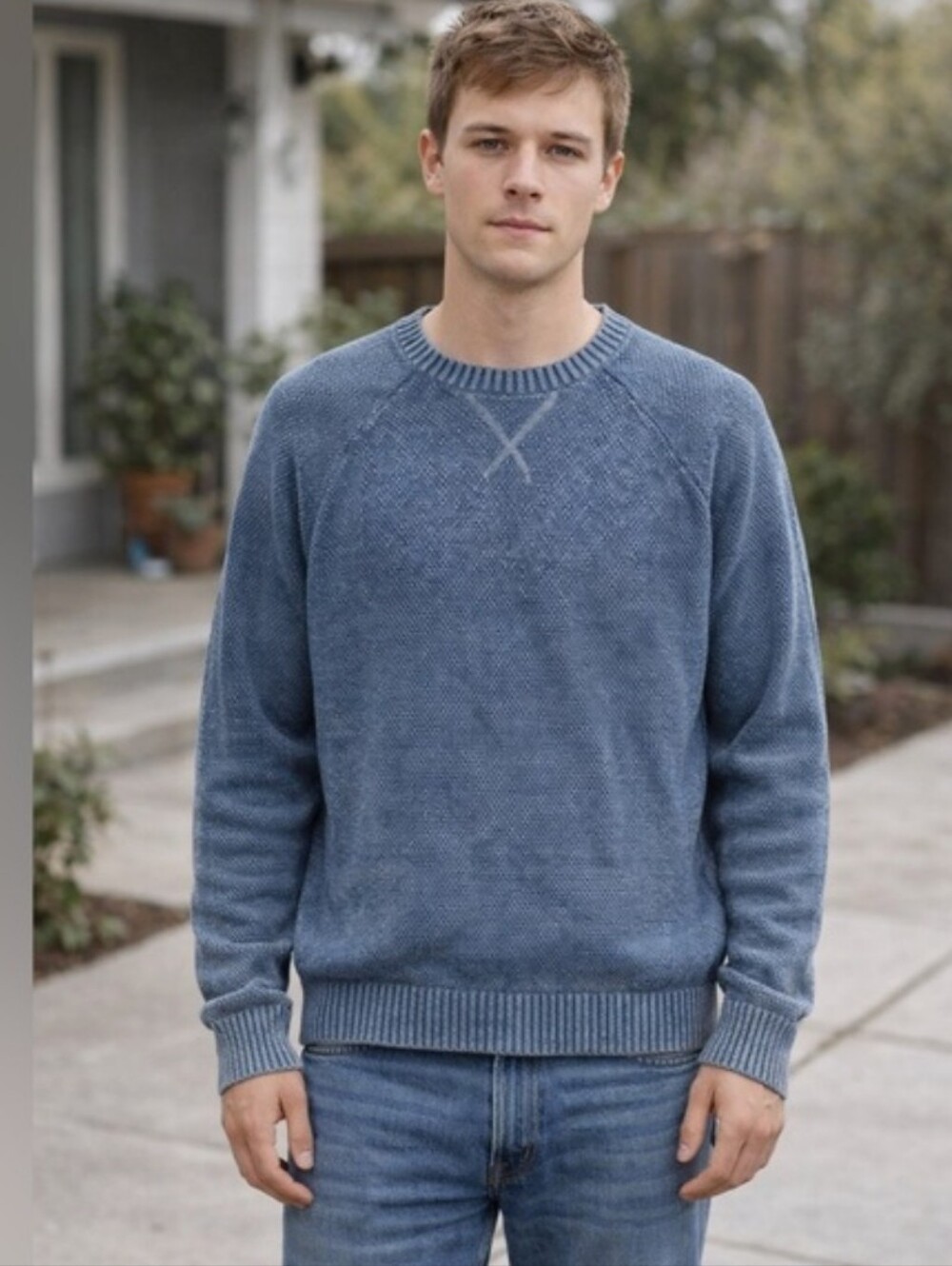 Thomas Sterling Mens Blue Cotton Crewneck Sweater XL Textured Knit Casual Top